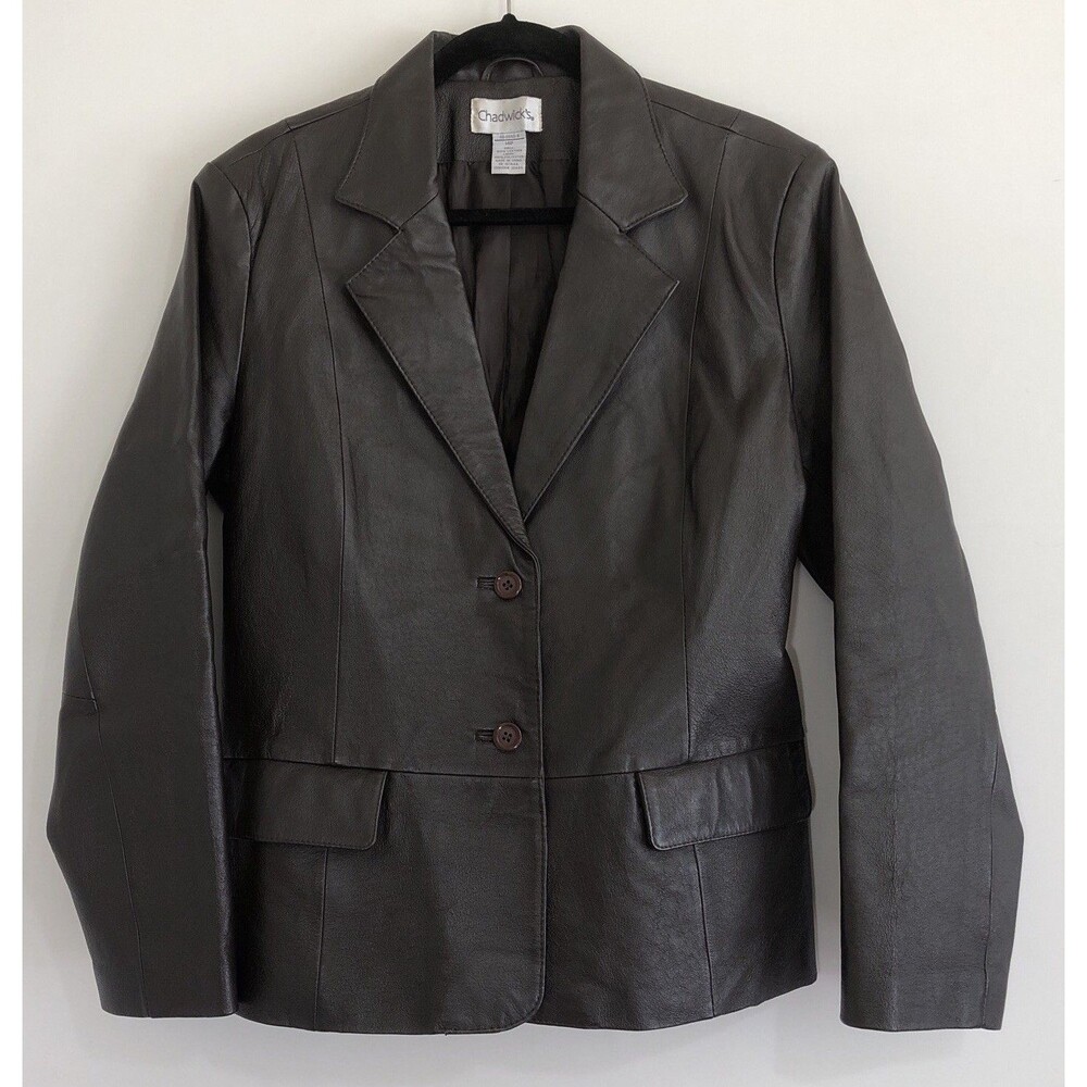 Vintage Chadwick’s Women’s Brown Leather Jacket/Blazer Size  14P  EXCELLENT !!